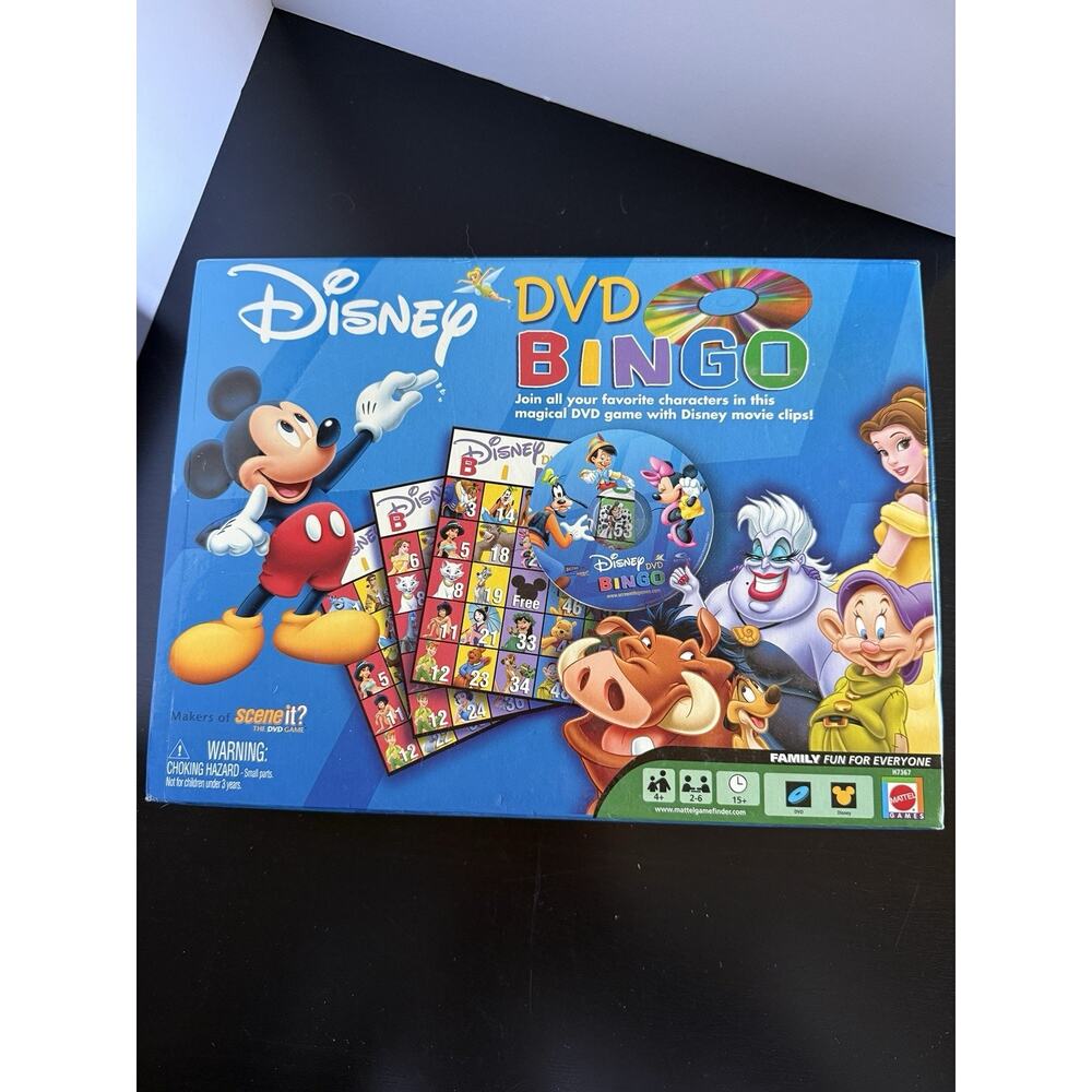 Disney DVD Bingo Game Mattel Complete w DVD Cards Chips Carry Case